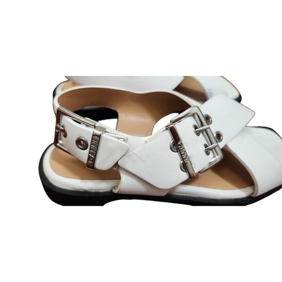 Ganni White Leather Criss Cross Sandals Square Toe Buckle Slingback Sz 40 / 10 - Picture 7 of 15